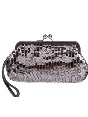 Coach Metallic Sequin Wristlet Clutch - Silver